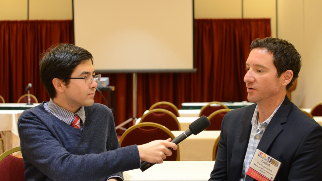 Allen Wagner interviews Chris Prestigiacomo, the State of Wisconsin Investment Board director of private markets. | Photo by Cristine Carlton