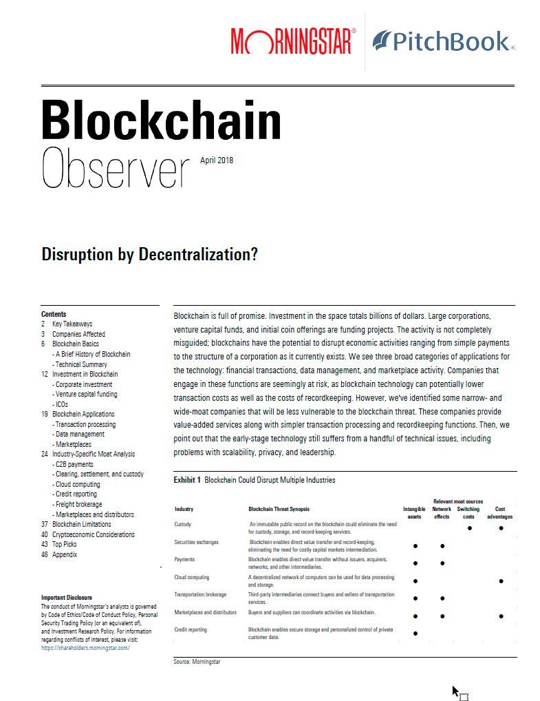 2Q 2018 Morningstar-PitchBook Blockchain Observer: April 2018 | PitchBook