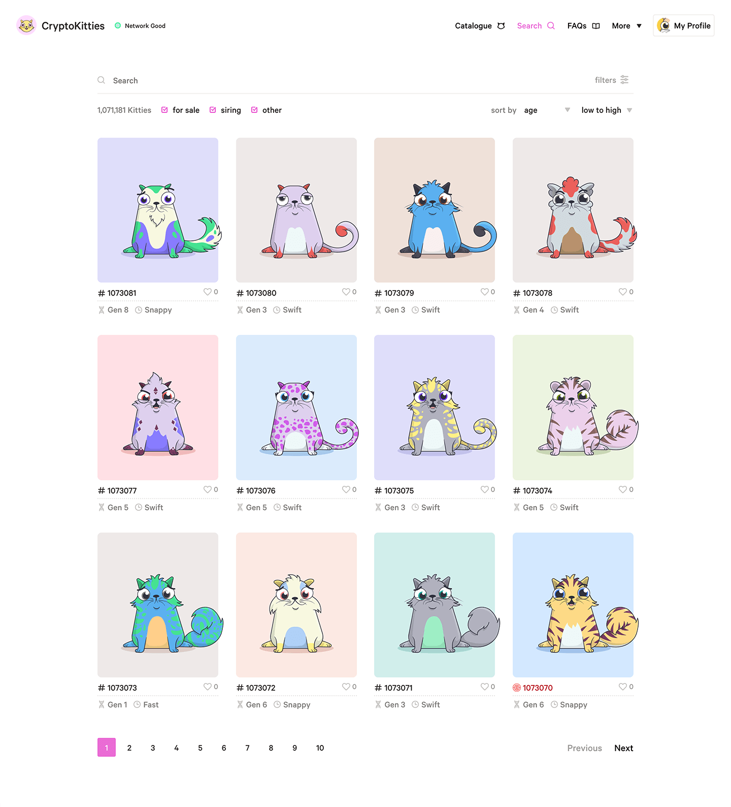 CryptoKitties search dashboard